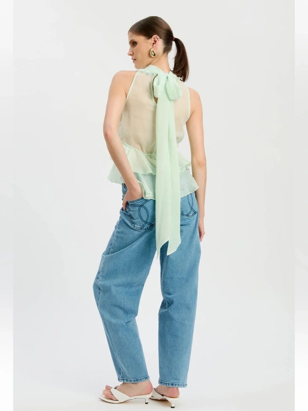 NWT Bardot Cynthia Ruffle Blouse In Peppermint - Picture 3 of 6